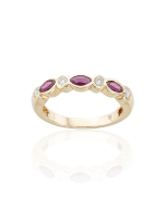 Rose Gold Marquise Ruby & Round Diamond Band