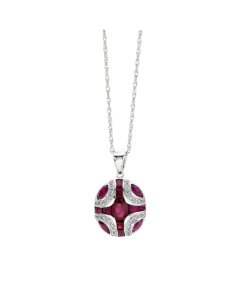 White Gold Ruby Cluster & Pave Diamond Pendant Necklace