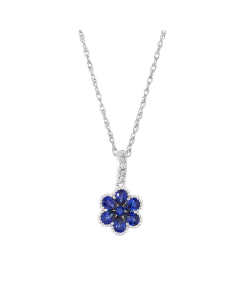 Flower Shaped .69 CTW Sapphire Pendant Necklace with Diamonds