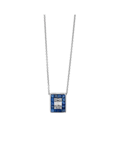 White Gold Diamond & Blue Sapphire Halo Pendant Necklace