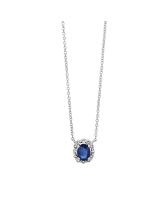 Oval Sapphire Pendant Necklace with Diamond Halo