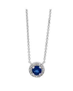 Sapphire & Diamond Round Halo Pendant Necklace