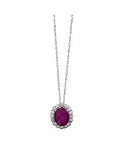 2.33 CT Oval Ruby & Diamond Halo Pendant White Gold Necklace