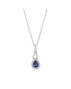 Pear Shaped Sapphire Pendant Necklace with Diamond Surround and Bail