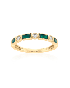 Baguette Emerald & Round Diamond Band