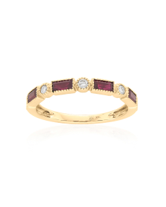 Baguette Ruby & Round Diamond Band