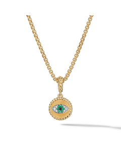 David Yurman Evil Eye Amulet in 18k Yellow Gold with Emeralds and Diamonds