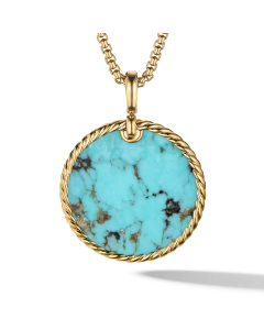 David Yurman DY Elements Disc Pendant in 18k Yellow Gold with Turquoise, 32mm