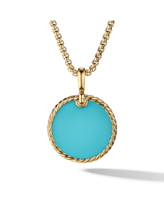 David Yurman DY Elements Disc Pendant in 18k Yellow Gold with Turquoise, 24mm