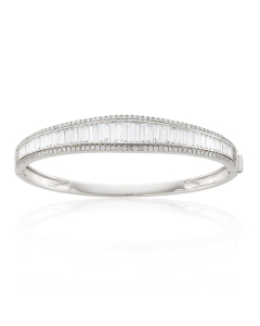 White Gold 5.45 CTW Baguette & Round Diamond Bangle Bracelet