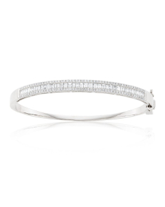 White Gold 2.13 CTW Baguette & Round Diamond Bangle Bracelet