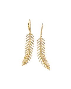 Yellow Gold Diamond Feather Earrings
