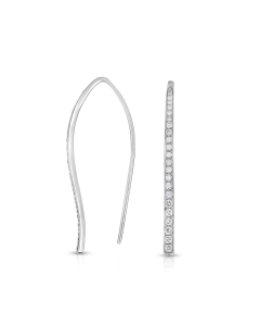 White Gold Pave Diamond Curved Bar Thread Thru Earrings