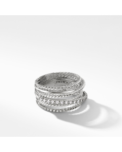 David Yurman Crossover Wide Ring in Sterling Silver with Diamonds, size 6