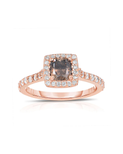 Rose Gold Cushion Cut Brown Diamond & White Diamond Halo Ring