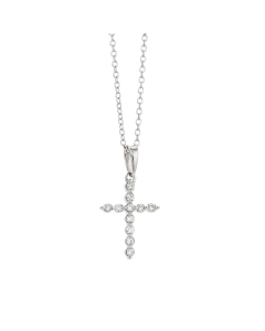Sterling Silver Round Diamond Cross Necklace