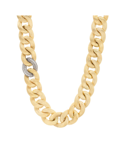 Yellow Gold & Diamond Satin Finish Curb Chain Link Necklace