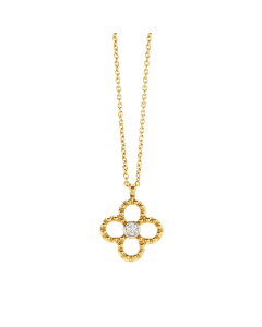 14K Yellow and White Gold Diamond Clover Necklace