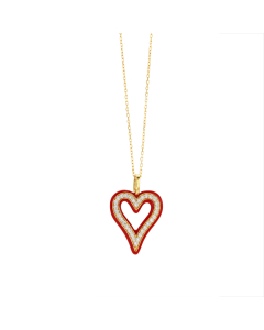 Diamond & Red Enamel Heart Necklace
