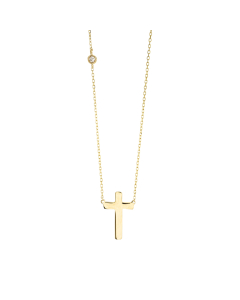 Petite Cross Necklace with Bezel Diamond Accent
