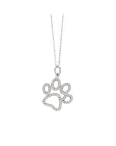 Sterling Silver Pave Diamond Paw Print Necklace
