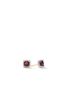 David Yurman Petite Chatelaine Pave Bezel Stud Earrings with Rhodolite Garnet and Diamonds