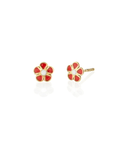 Child's Red Flower Enamel Earrings
