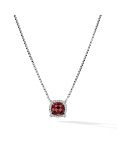 David Yurman Petite Chatelaine Pave Bezel Pendant Necklace with Rhodolite Garnet and Diamonds