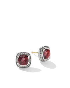 David Yurman Petite Albion Stud Earrings in Sterling Silver with Garnet and Pave Diamonds