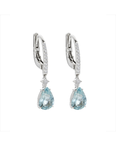 3.18 CTW Pear Shaped Aquamarine & Diamond Drop Earrings