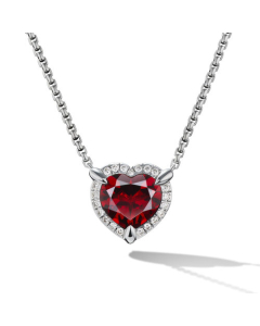 David Yurman Chatelaine Heart Pendant Necklace in Sterling Silver with Garnet and Pave Diamonds