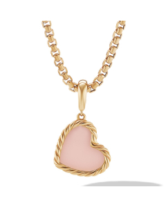 David Yurman DY Elements Heart Amulet in 18k Yellow Gold with Pink Opal