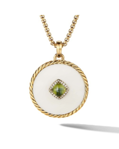 David Yurman DY Elements Disc Pendant in 18K Yellow Gold with Cacholong, Peridot and Pave Diamonds
