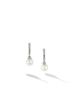 David Yurman Pearl and Pave Solari Drop Earrings in Sterling Silver with Diamonds