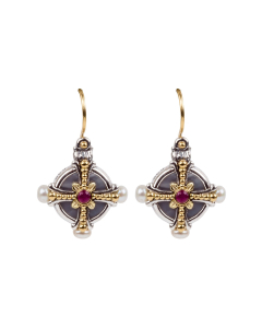 Konstantino Hestia small round with cross earrings_1