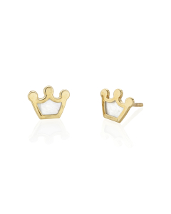Child's Mother of Pearl Crown Earrings in 14k Yellow Gold