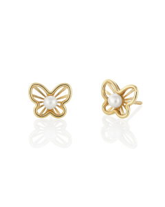 Child's 14k Yellow Gold Butterfly Earrings with Pearl
