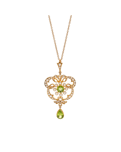 Estate Collection Yellow Gold Peridot and Pearl Necklace