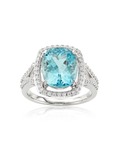 4.25 CT Cushion Cut Aquamarine & Diamond Ring