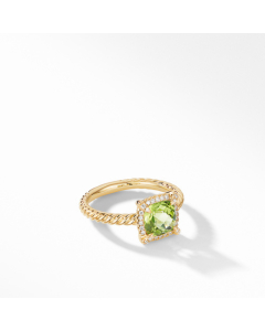 David Yurman Petite Chatelaine Pav? Bezel Ring in 18K Yellow Gold with Peridot
