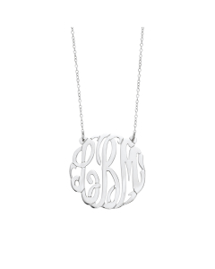 30mm Sterling Silver Script Monogram Pendant Necklace