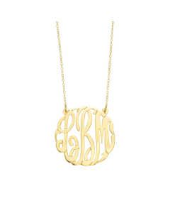 30mm Gold Plated Script Monogram Pendant Necklace