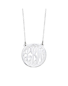 30mm Sterling Silver Circle Monogram Pendant Necklace
