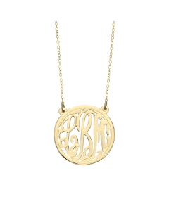 30mm Gold Plated Circle Monogram Pendant Necklace
