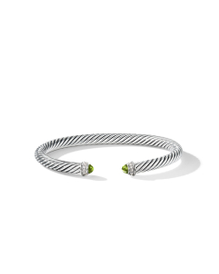 David Yurman Classic Cable 5mm Bracelet in Sterling Silver with Peridot and Diamonds