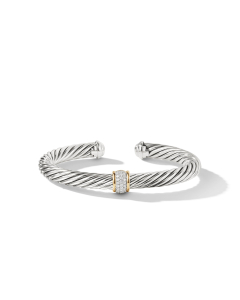 David Yurman Cable Classic Center Station Bracelet with Pave Diamonds and 18k Yellow Gold