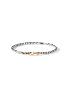 David Yurman 3mm Cable Buckle Bracelet with 18k Yellow Gold Clasp, Size Medium