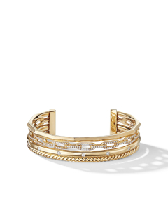 David Yurman Stax medium Cuff Bracelet with Diamonds in 18k Gold, 14mm
