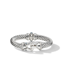 David Yurman 9mm Cable Buckle Bracelet with Hampton Blue Topaz and Diamonds, size medium