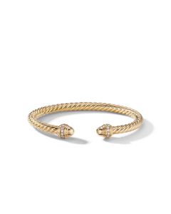 David Yurman Cable Bracelet in 18k Gold with Gold Dome and Diamonds